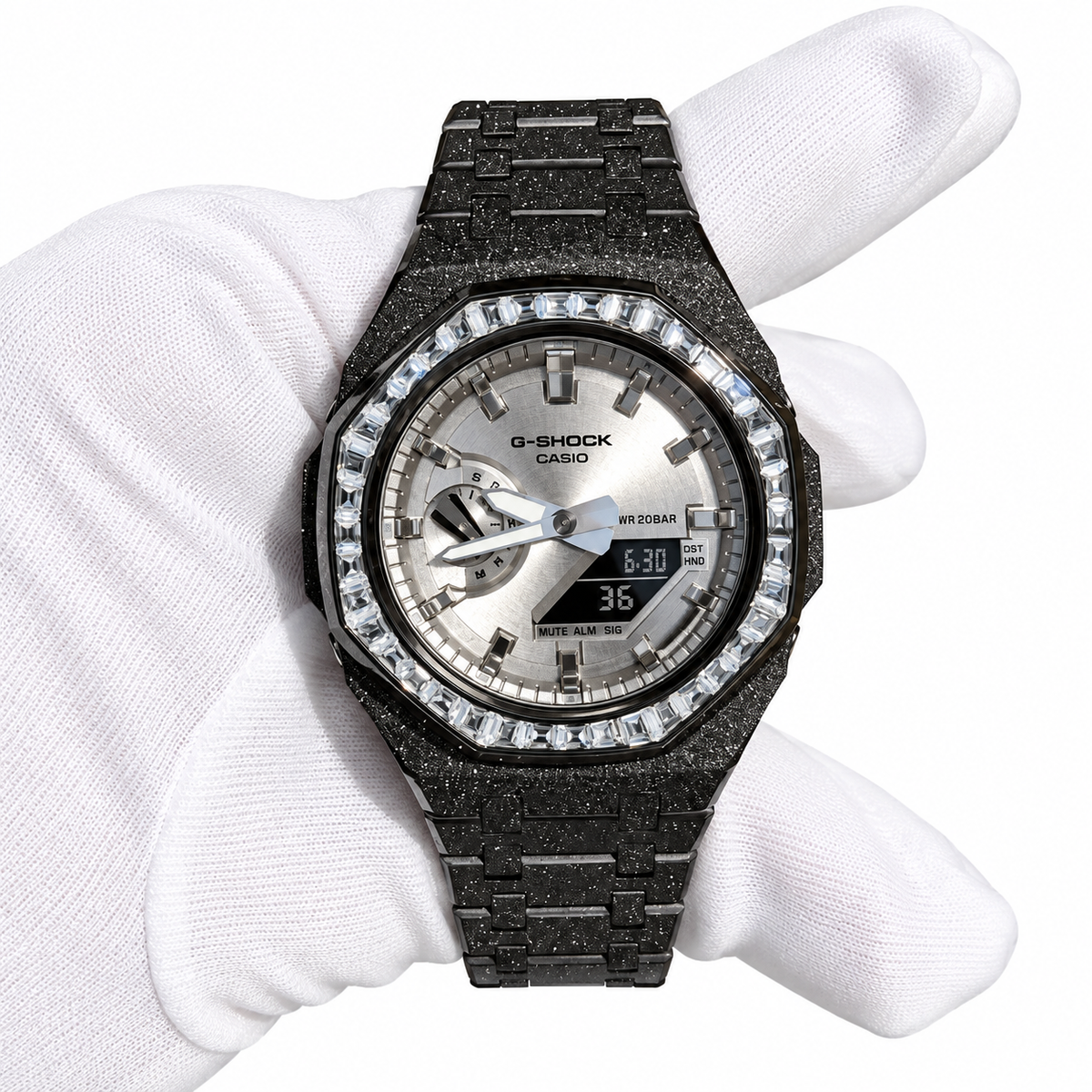 Custom Watch – Black Silver Frosted Diamond