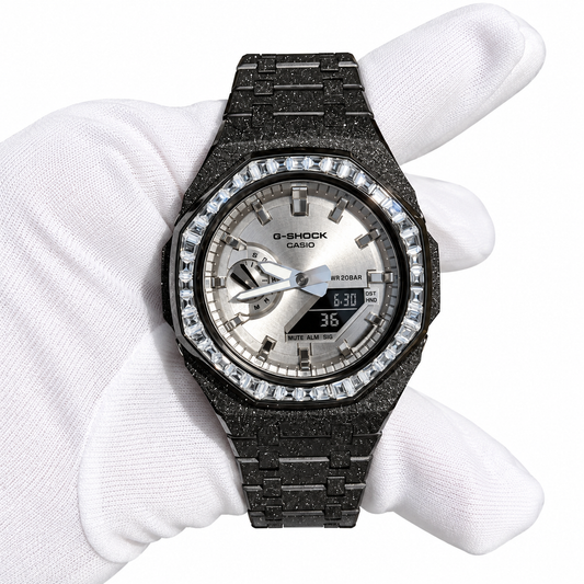 Custom Watch – Black Silver Frosted Diamond