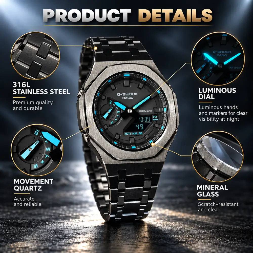 Custom Watch – Black Blue Steel – Mod G-Shock GA2100