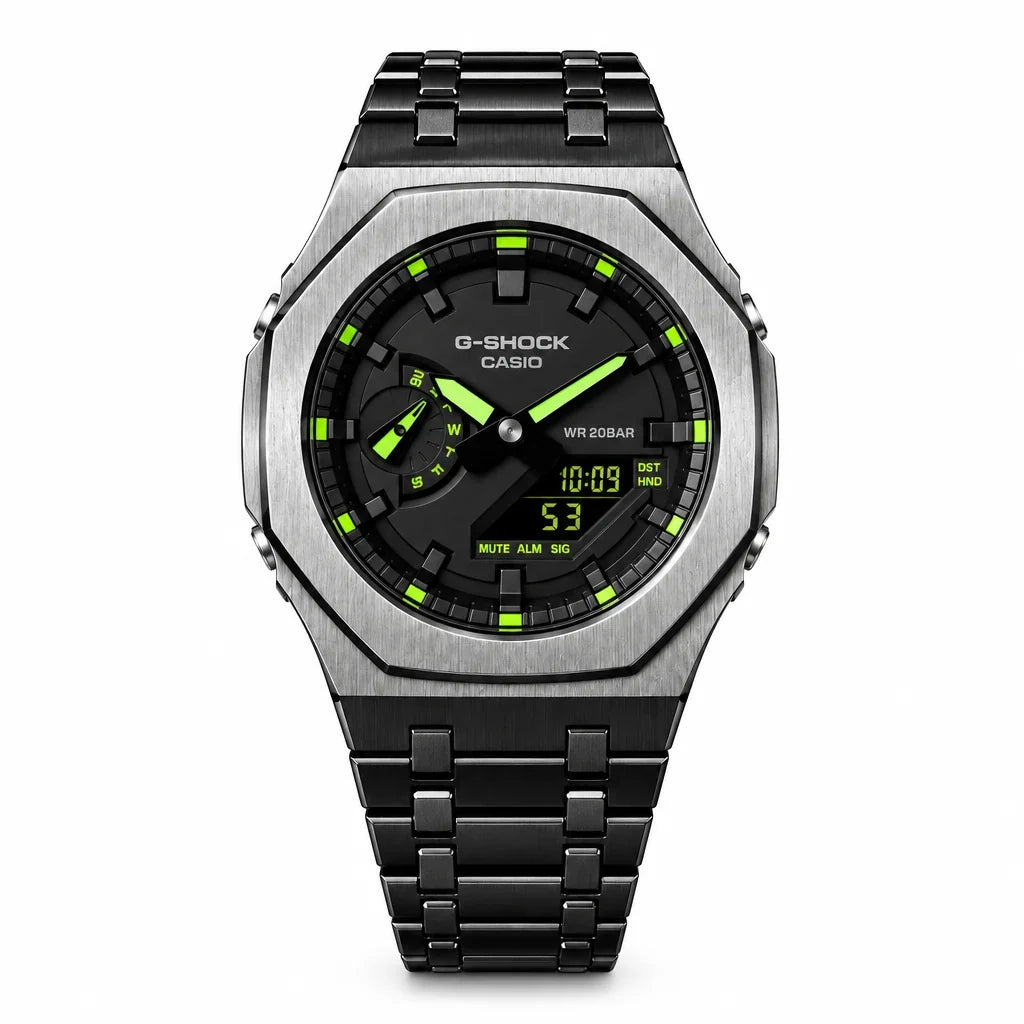 Custom Watch – Black Green Steel – Mod G-Shock GA2100