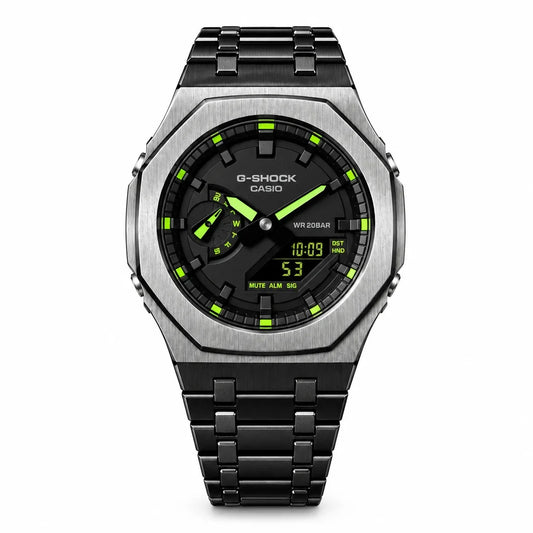 Custom Watch – Black Green Steel – Mod G-Shock GA2100