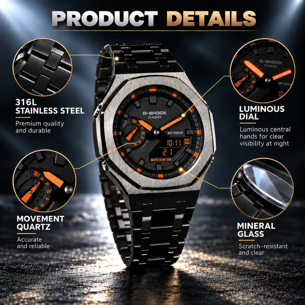 Custom Watch – Black Orange Steel