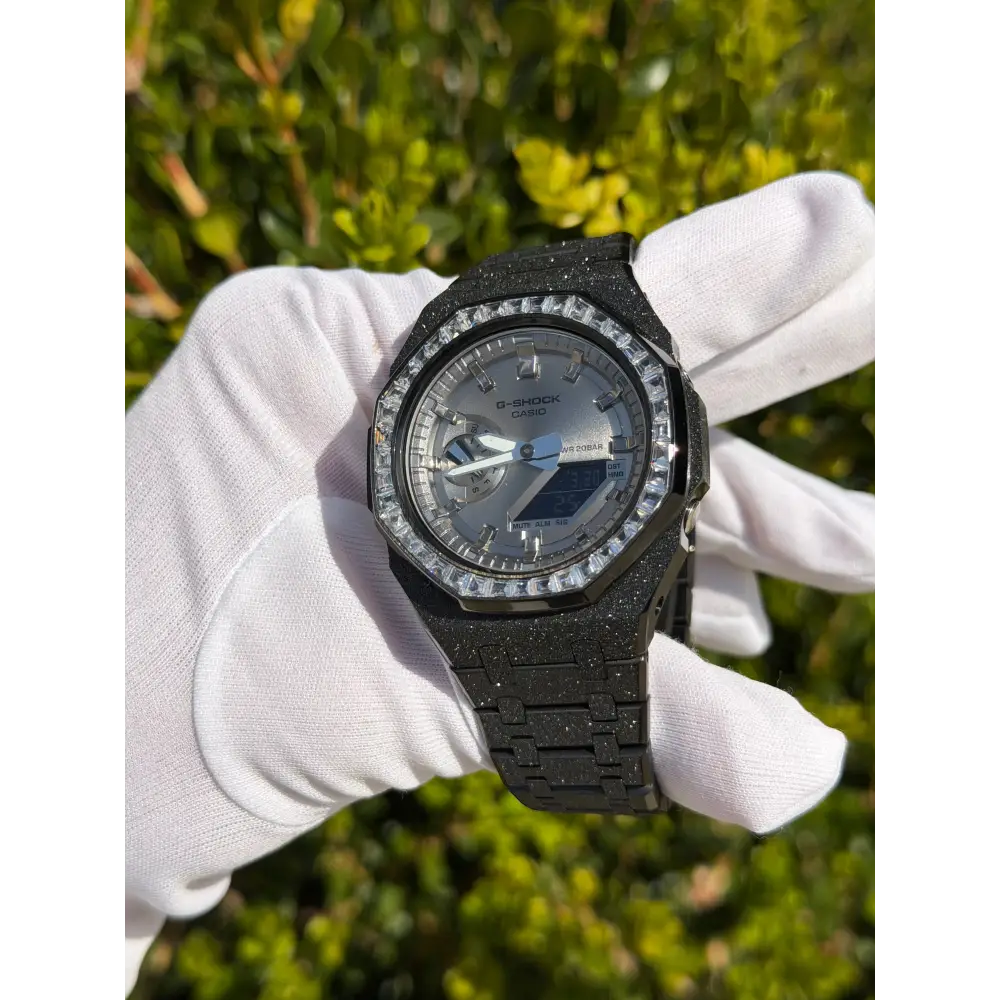 Custom Watch – Black Silver Frosted Diamond
