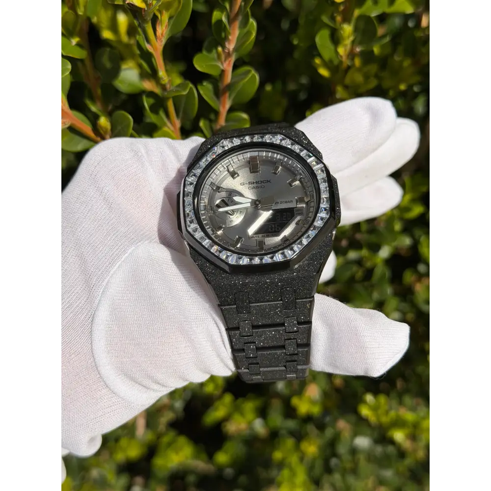 Custom Watch – Black Silver Frosted Diamond