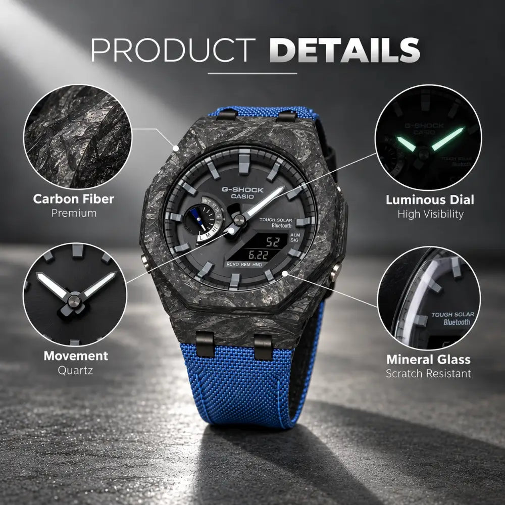 Custom Watch – Blue Bluetooth Carbon Fiber
