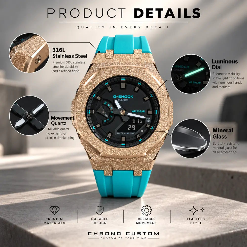 Custom Watch – Rose Gold Blue Frosted