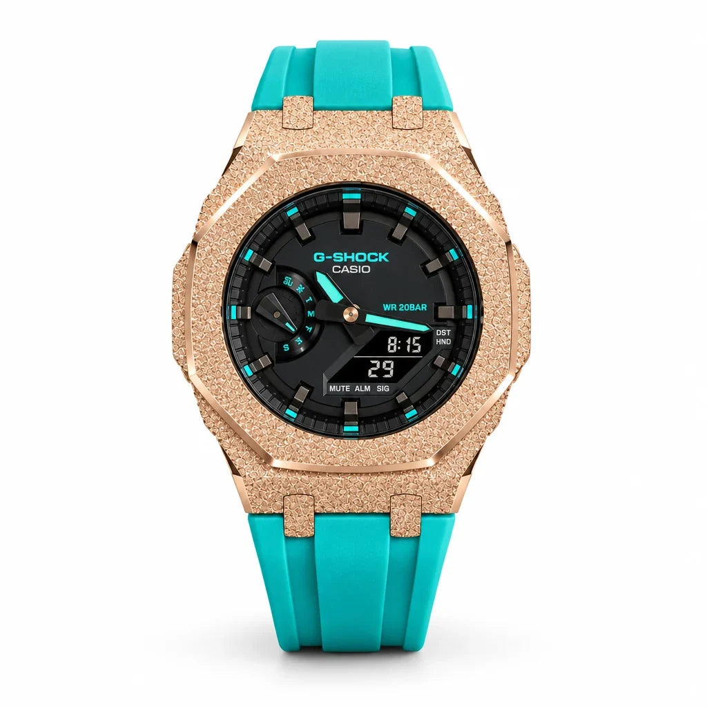 Custom Watch – Rose Gold Blue Frosted