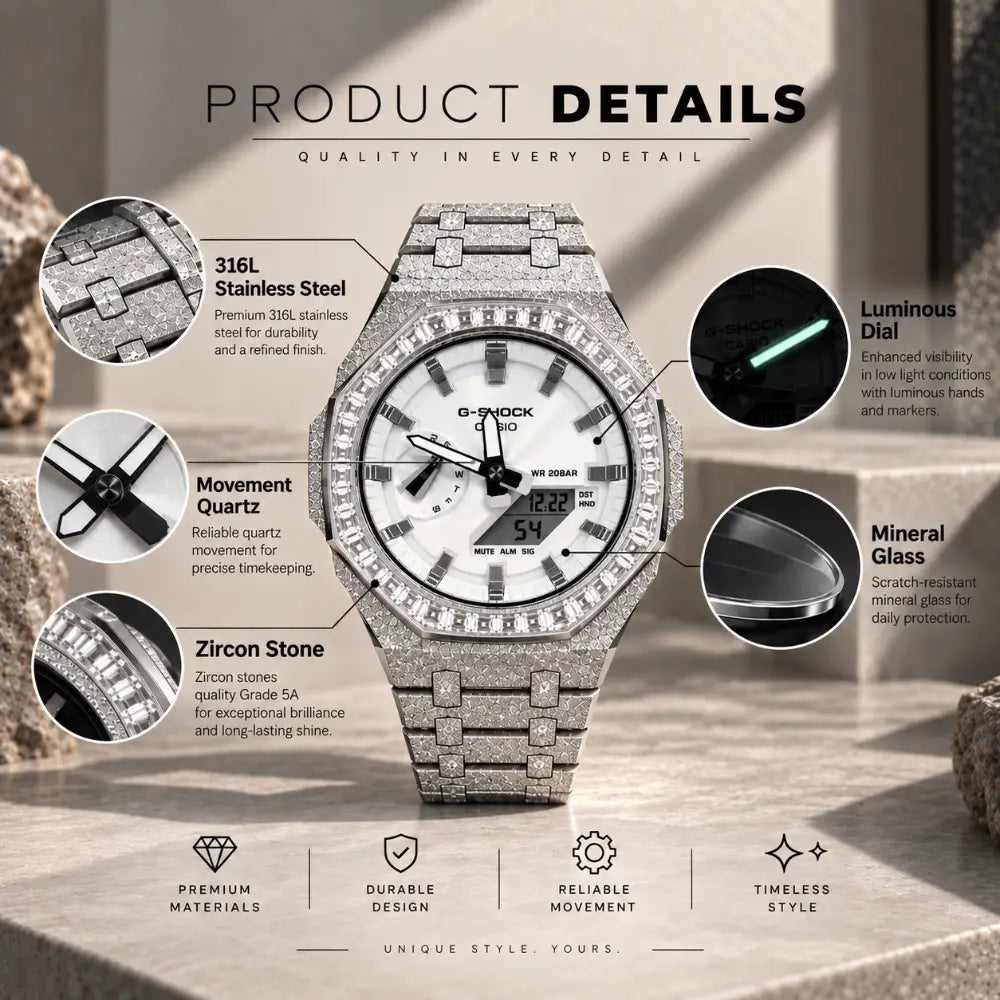 Custom Watch – Silver Frosted Diamond Bezel