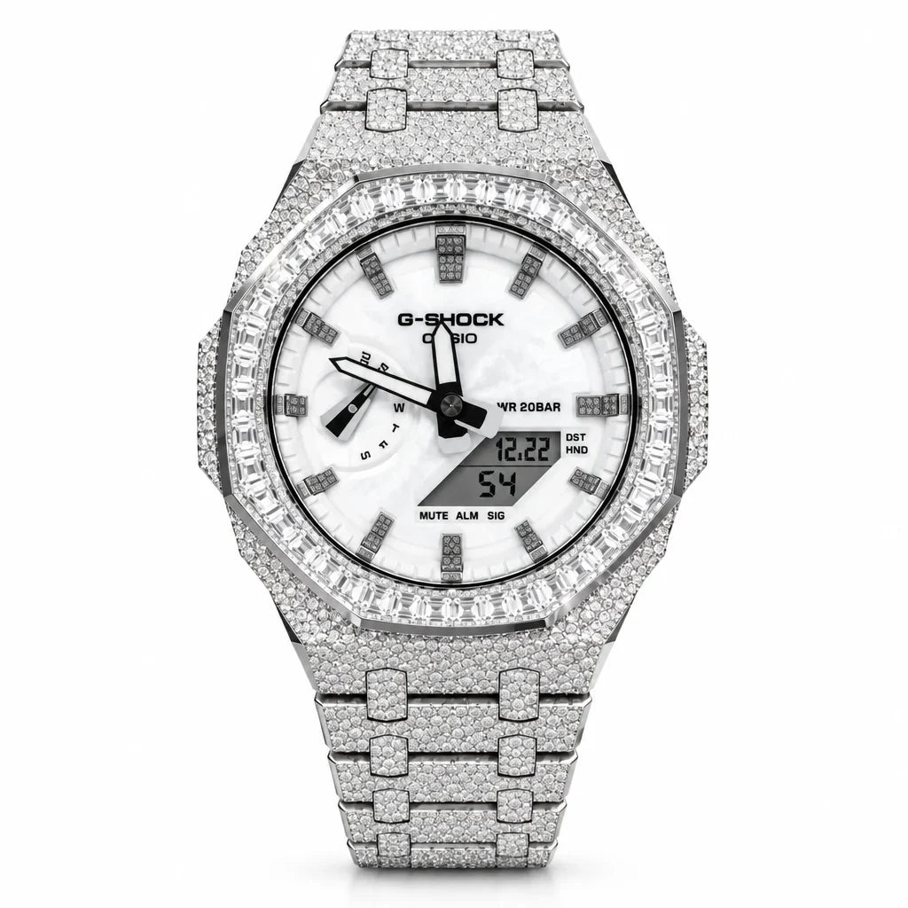 Custom Watch – Silver Frosted Diamond Bezel