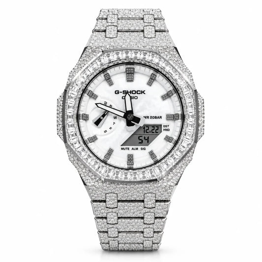 Custom Watch – Silver Frosted Diamond Bezel