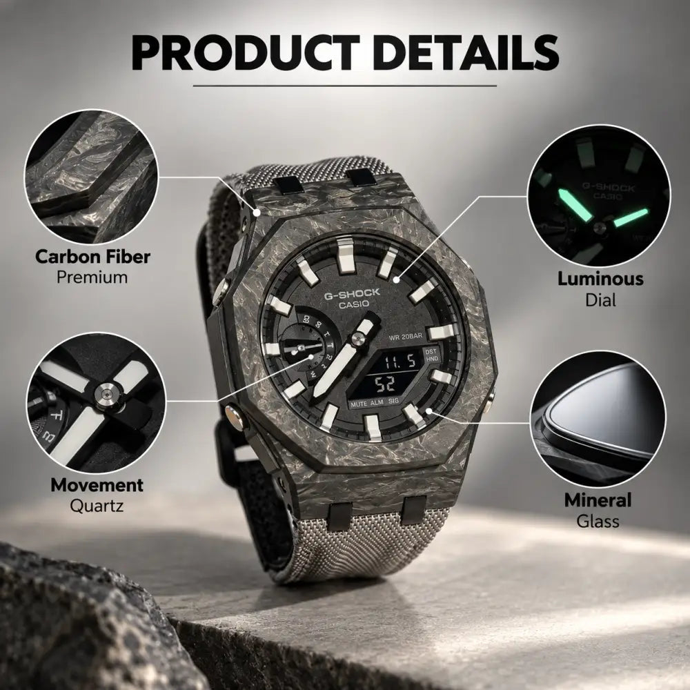 Custom Watch – Silver White Carbon Fiber