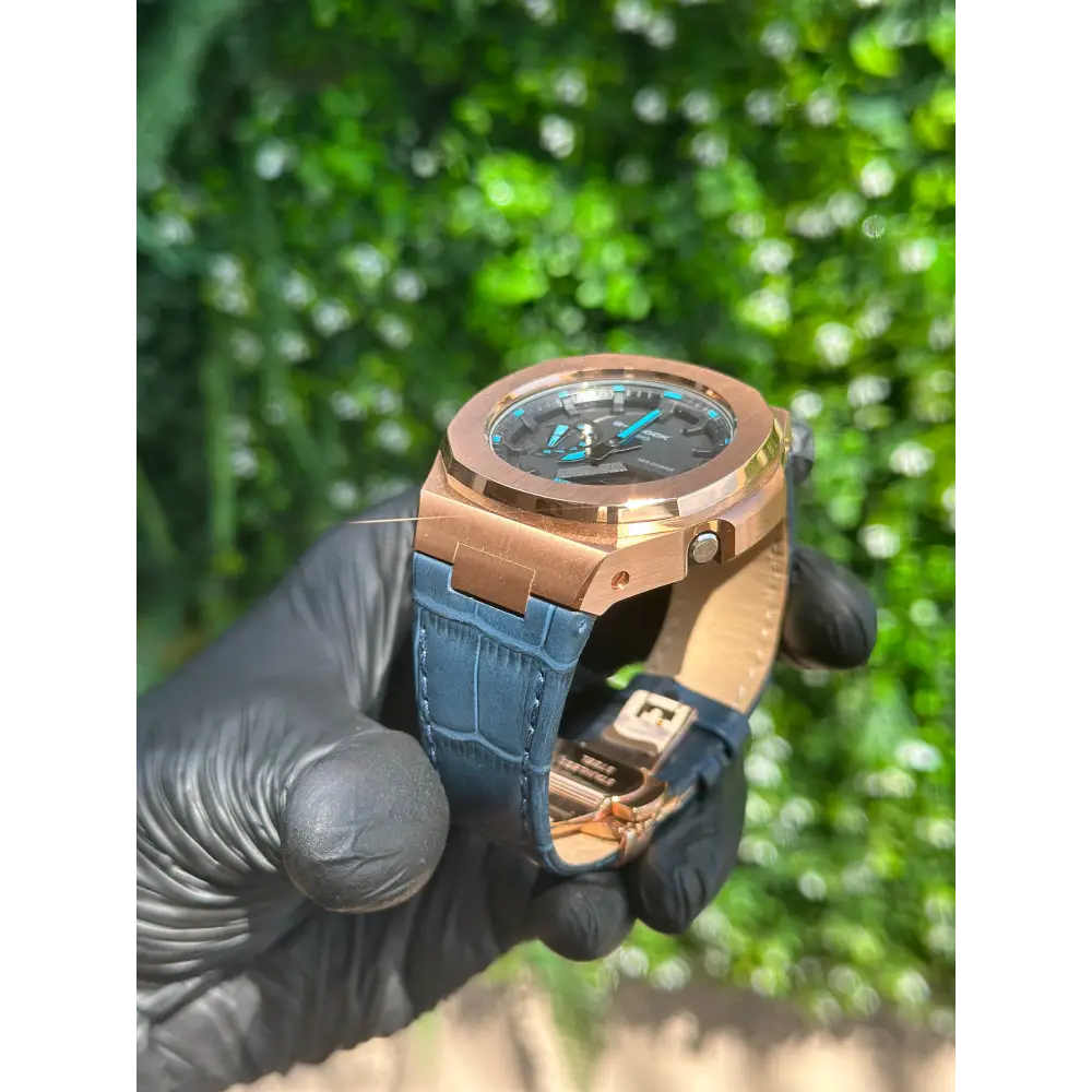 Casionaut Custom Watch – Black Blue Alligator Leather - Vintage G-Shock GA2100 Mod