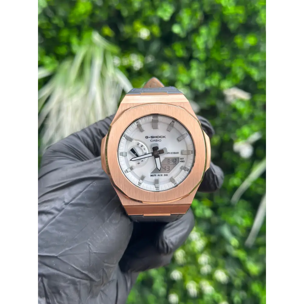 Casionaut Custom Watch – White Blue Alligator Leather - G-Shock GA2100 Mod