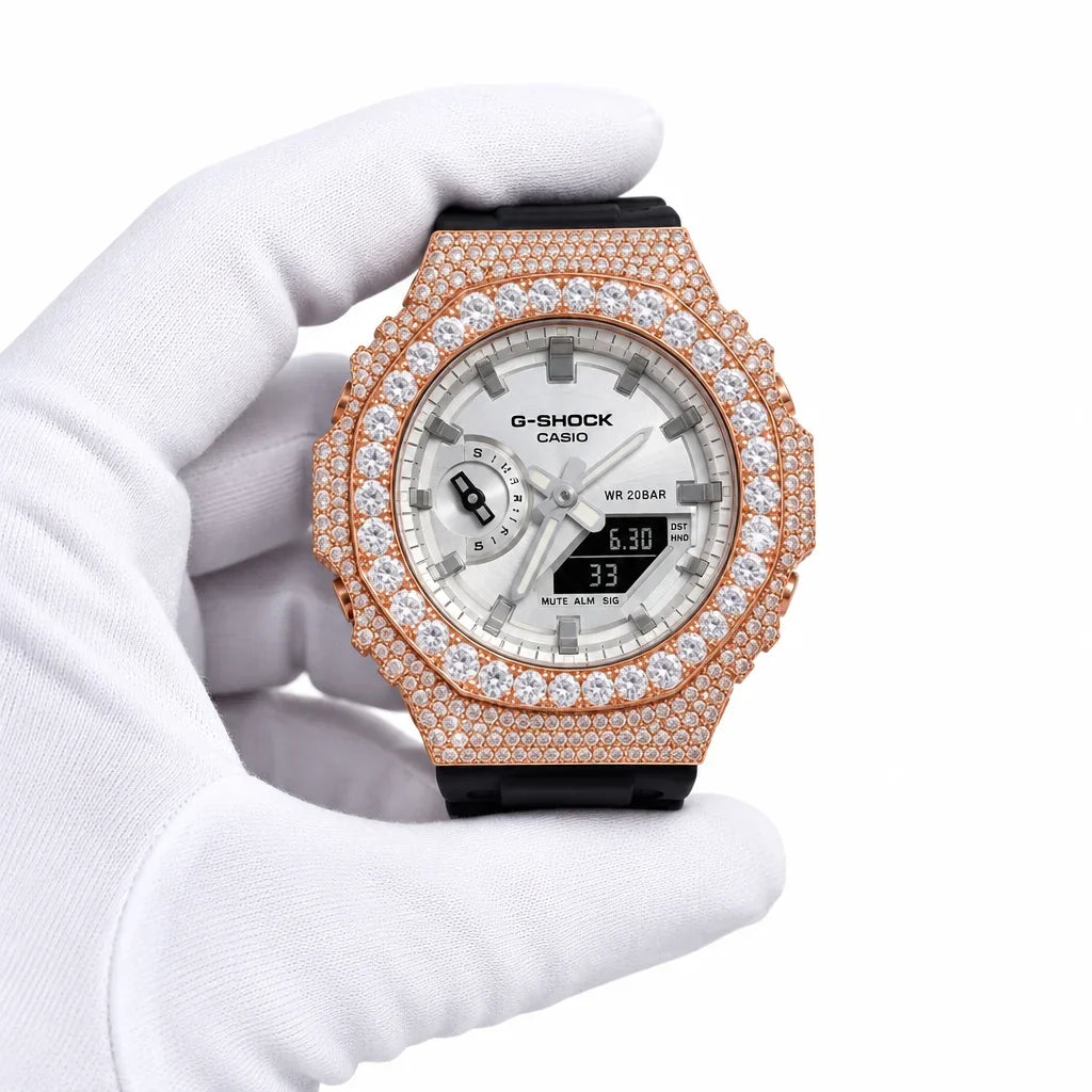 G-Shock Custom Hip Hop Watch – Moissanite 925 Full Silver IcedOut - Luxury GA2100 Mod