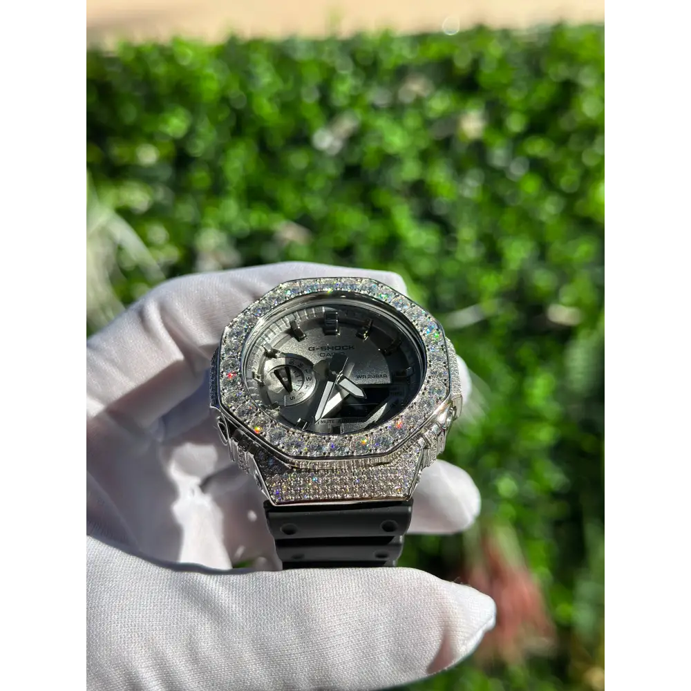 G-Shock Custom Hip Hop Watch – Moissanite 925 Full Silver IcedOut - Luxury GA2100 Mod