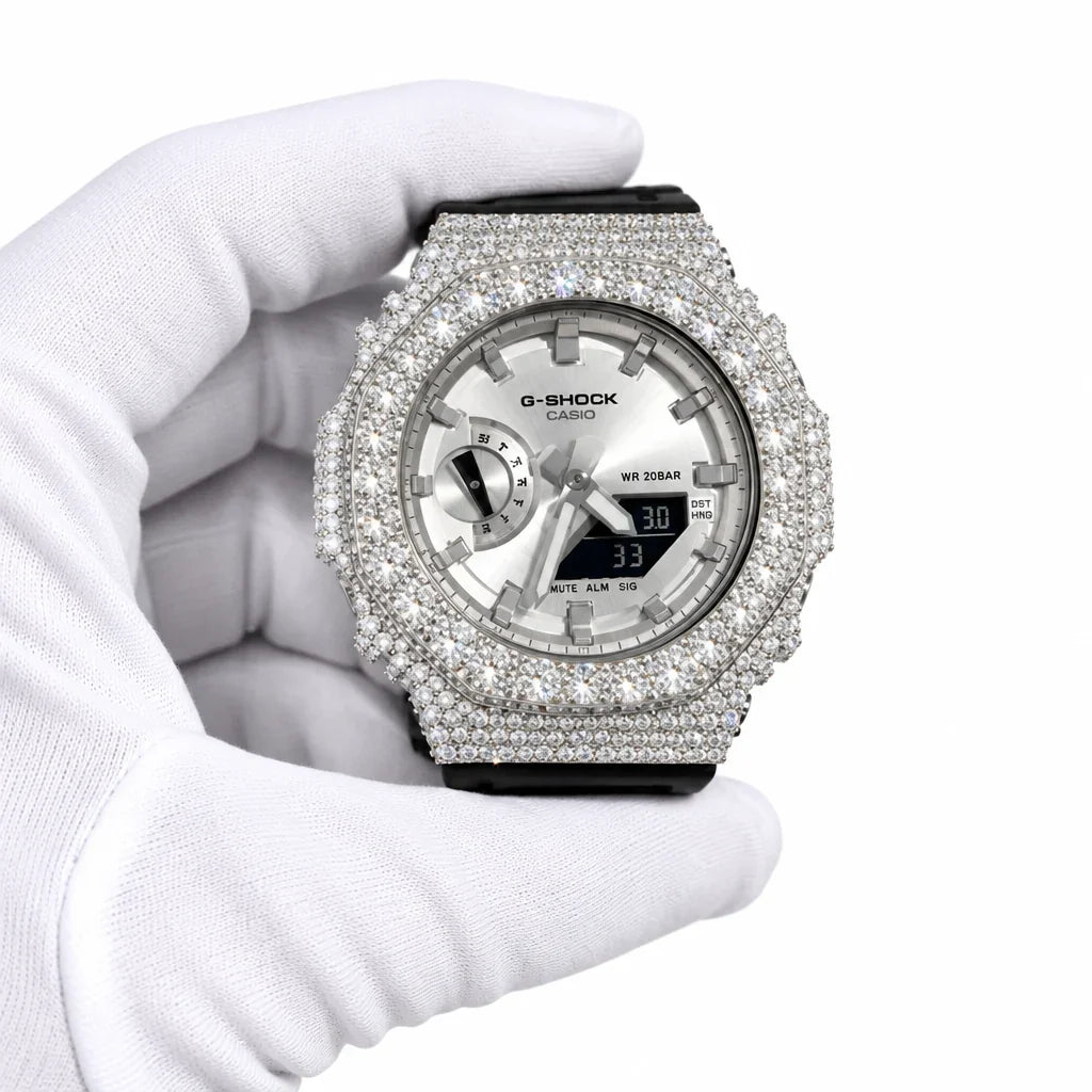 G-Shock Custom Hip Hop Watch – Moissanite 925 Full Silver IcedOut - Luxury GA2100 Mod