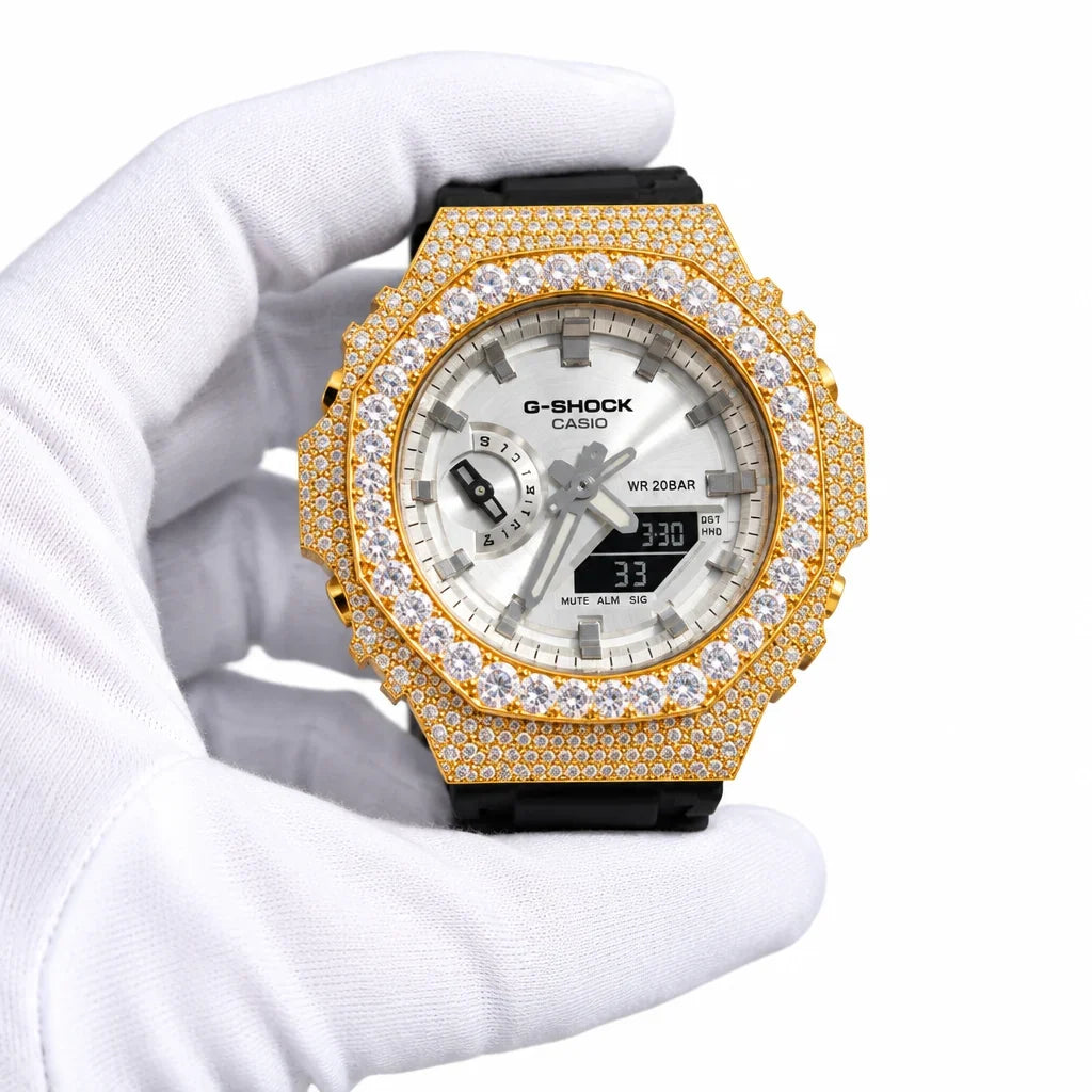 G-Shock Custom Hip Hop Watch – Moissanite 925 Full Silver IcedOut - Luxury GA2100 Mod