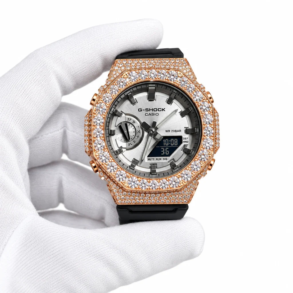 G-Shock Custom Hip Hop Watch – Moissanite 925 Full Silver IcedOut - Luxury GA2100 Mod