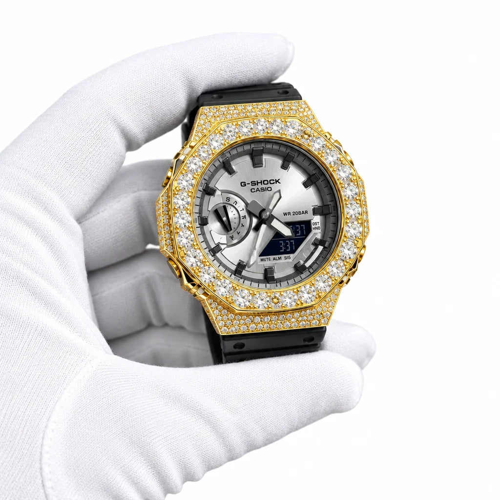 G-Shock Custom Hip Hop Watch – Moissanite 925 Full Silver IcedOut - Luxury GA2100 Mod