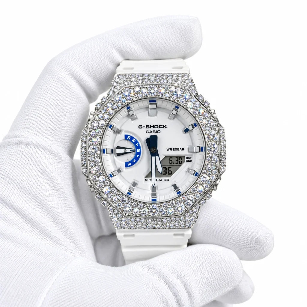 G-Shock Custom Hip Hop Watch – Moissanite 925 Silver IcedOut Luminous Dial - Luxury GA2100 Mod