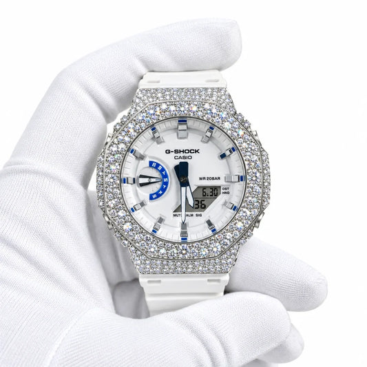 G-Shock Custom Hip Hop Watch – Moissanite 925 Silver IcedOut Luminous Dial - Luxury GA2100 Mod