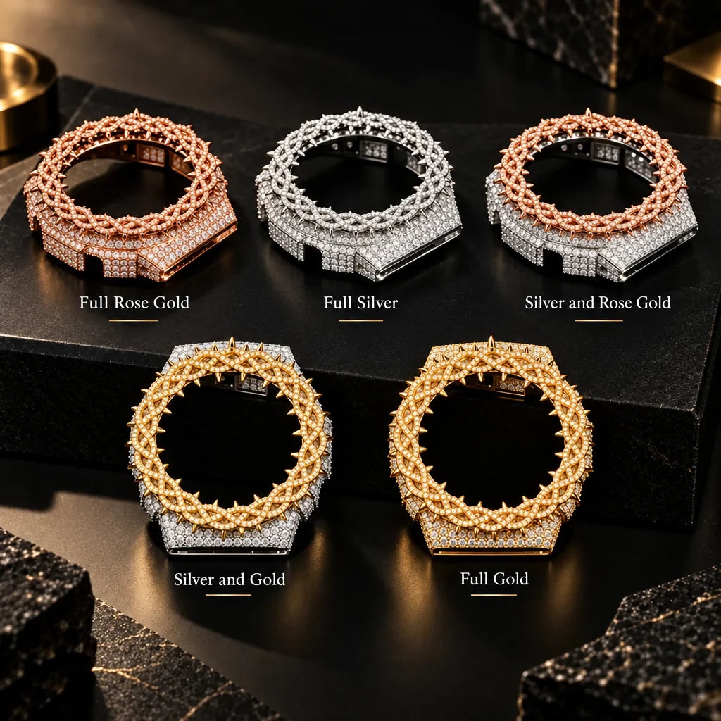 G-Shock Custom Hip Hop Watch – Moissanite 925 Silver IcedOut Thorn Black Gold - Luxury GA2100 Mod