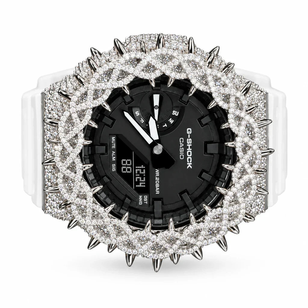 G-Shock Custom Hip Hop Watch – Moissanite 925 Silver IcedOut Thorn Bezel - Luxury Mod GA2100