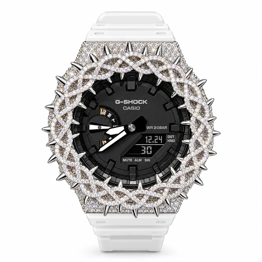 G-Shock Custom Hip Hop Watch – Moissanite 925 Silver IcedOut Thorn Bezel - Luxury Mod GA2100