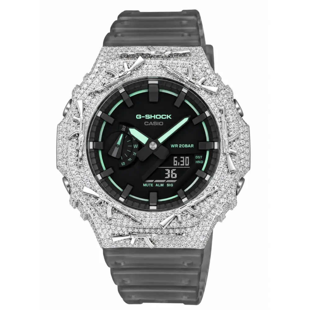 G-Shock Custom Hip Hop Watch – Moissanite AK Gun Rose Gold Iced Out - Luxury Mod GA2100