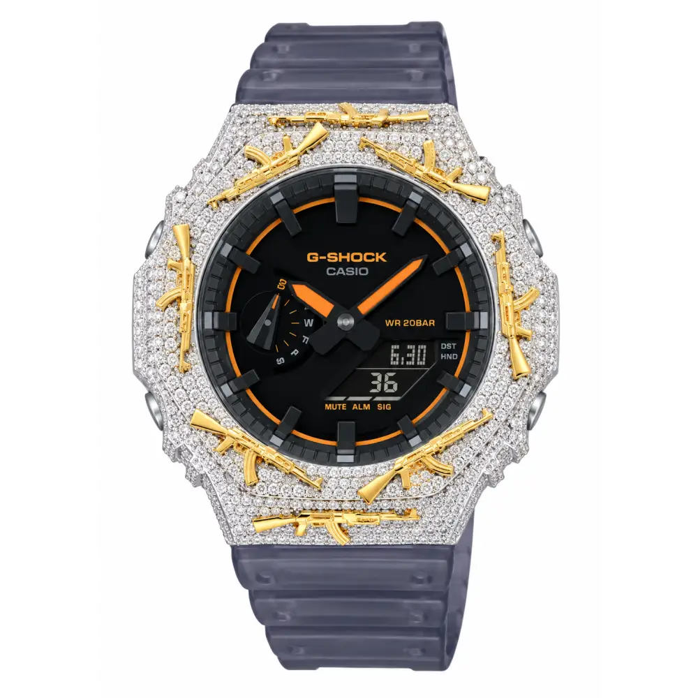 G-Shock Custom Hip Hop Watch – Moissanite AK Gun Rose Gold Iced Out - Luxury Mod GA2100
