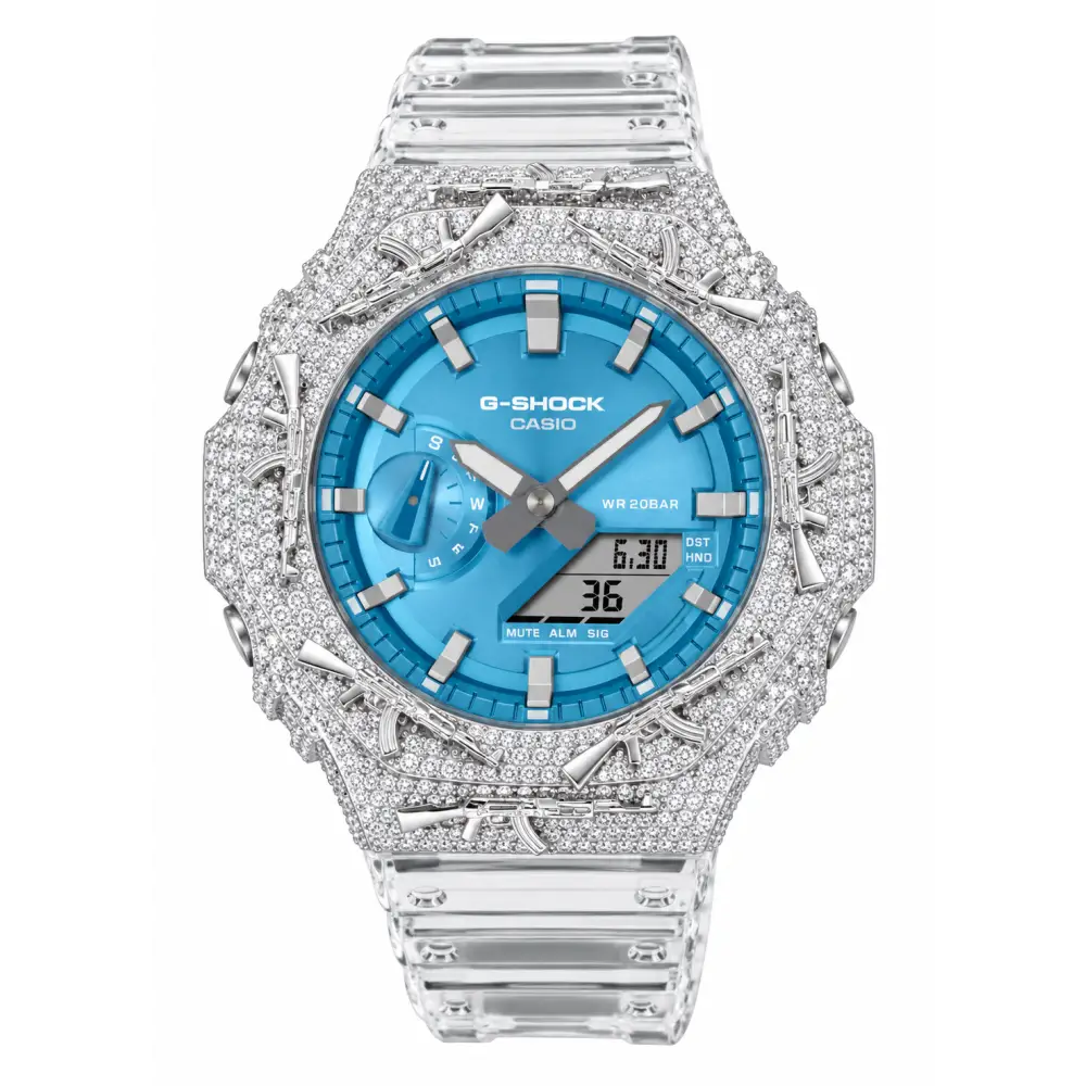 G-Shock Custom Hip Hop Watch – Moissanite AK Gun Rose Gold Iced Out - Luxury Mod GA2100