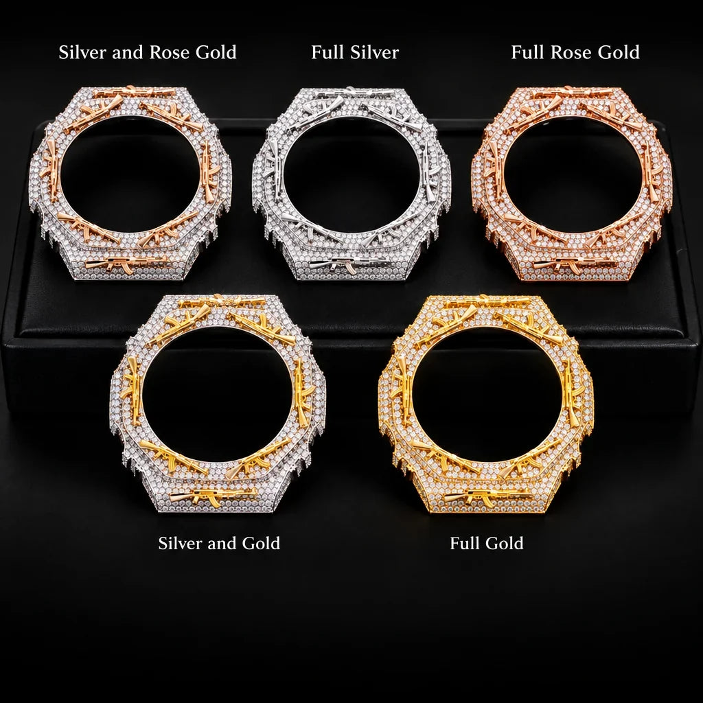 G-Shock Custom Hip Hop Watch – Moissanite AK Gun Silver Gold Iced Out - Luxury Mod GA2100